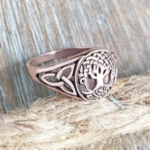 Wikinger Ring Yggdrasil silber mit Knotenwerk, Lebensbaum der Nordischen Mythologie