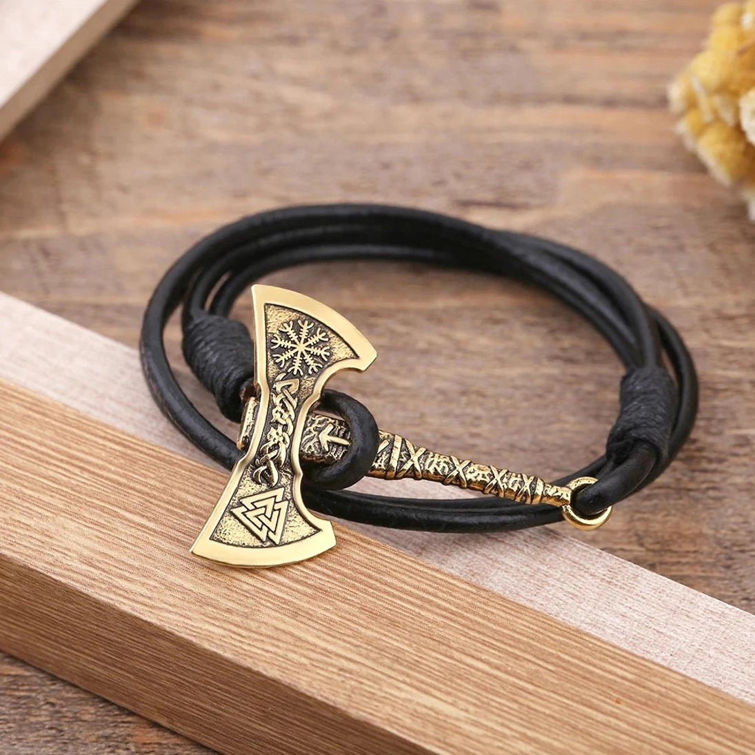 Wikinger Armband Wikinger Streitaxt aus Leder mit nordischen Symbolen