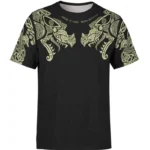 Wikinger T-Shirt Aegir mit nordischem Muster aus schwarzem Polyester für Wikinger Fans