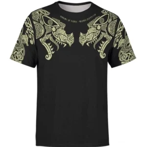 Wikinger T-Shirt Aegir mit nordischem Muster aus schwarzem Polyester für Wikinger Fans