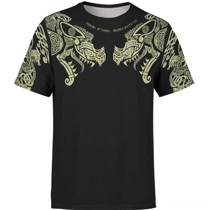 Wikinger T-Shirt Aegir mit nordischem Muster aus schwarzem Polyester für Wikinger Fans