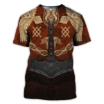 Wikinger T-Shirt Drengr mit 3D Motiv aus Wikinger Kultur - Rotbraun