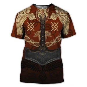Wikinger T-Shirt Drengr mit 3D Motiv aus Wikinger Kultur - Rotbraun