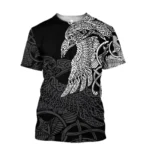 Wikinger T-Shirt Herryk mit Odins Raben Motiv 3D Druck auf Schwarz