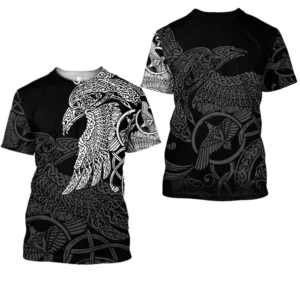 Vorderseite Wikinger T-Shirt Herryk mit weißem Raben und keltischen Mustern