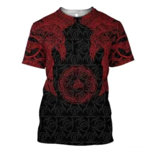 Wikinger T-Shirt Olvir mit Odins Raben Runen und Kelten Knoten Design