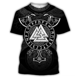authentisches wikinger t-shirt ottar mit valknut und axt symbolen schwarz weiß