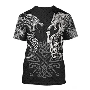 Detailansicht 3D Druck Wikinger T-Shirt Vidar mit Kreuzschwertern und Wikinger Symbolen