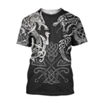 Wikinger T-Shirt Vidar mit nordischen Drachen und keltischen Knoten Motiv in Schwarz