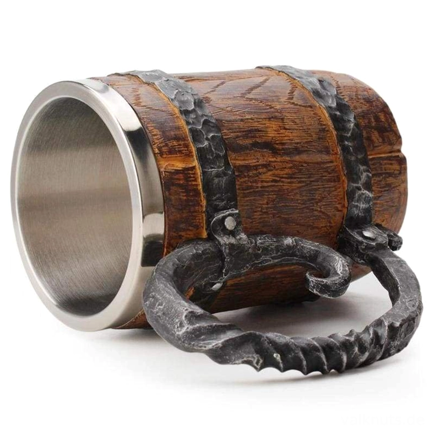 Wikinger Tankard mit Holz Muster und gedrehtem Metall Griff