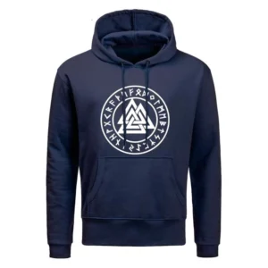 Wikinger Valknut Hoodie mit Runen und Kängurutasche, schwarz