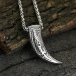 Wikinger Wolf Kette mit graviertem Wolfszahn Fenrir Anhänger aus Edelstahl