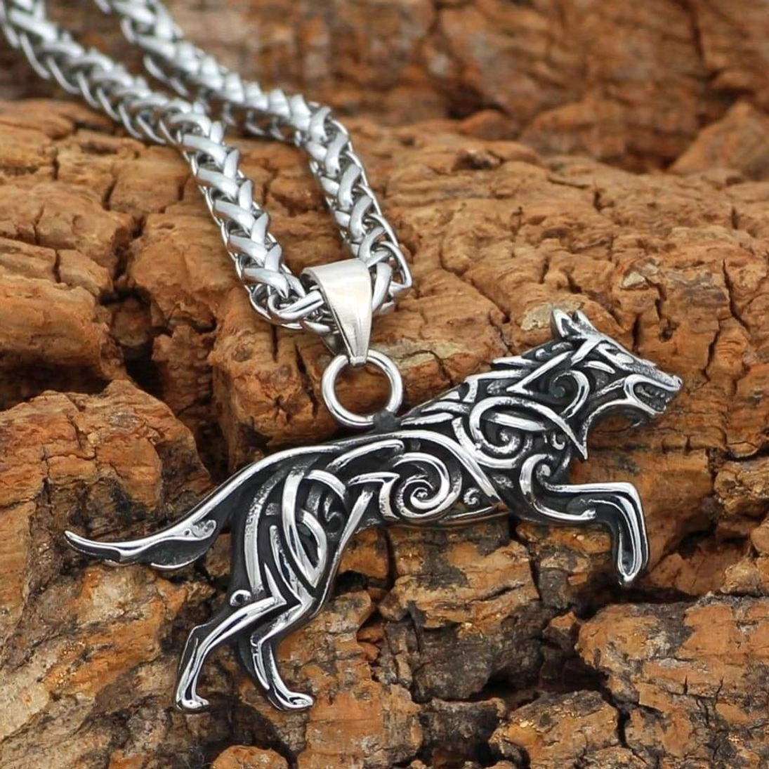 Gesamte Wikinger Wolf Kette aus Edelstahl 60cm Länge