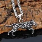 Wikinger Wolf Kette Fenrir Anhänger mit Knotenkunst Details