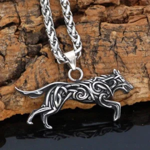Wikinger Wolf Kette Fenrir Anhänger mit Knotenkunst Details