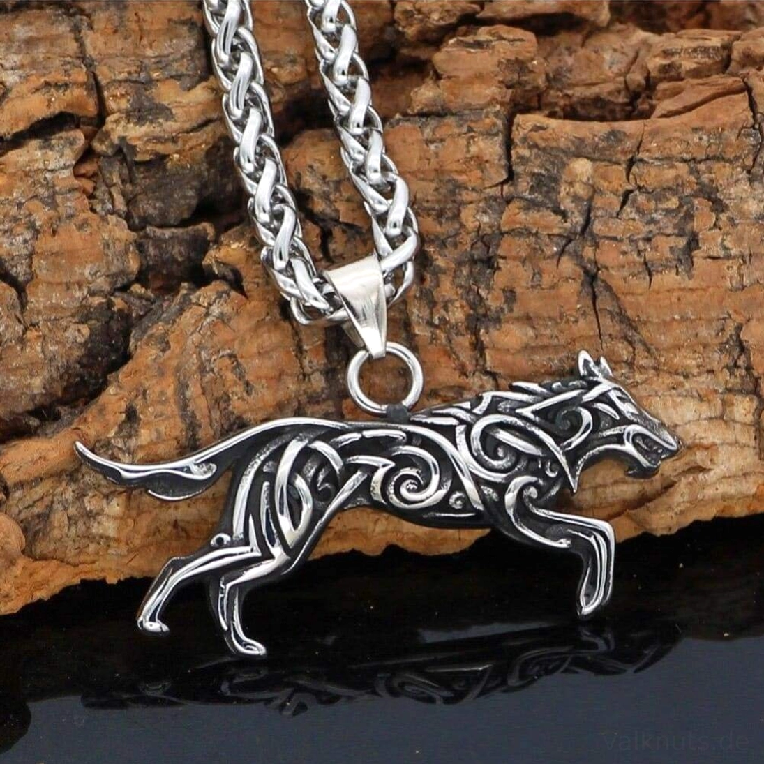 Wikinger Wolf Kette Fenrir Anhänger mit Knotenkunst Details