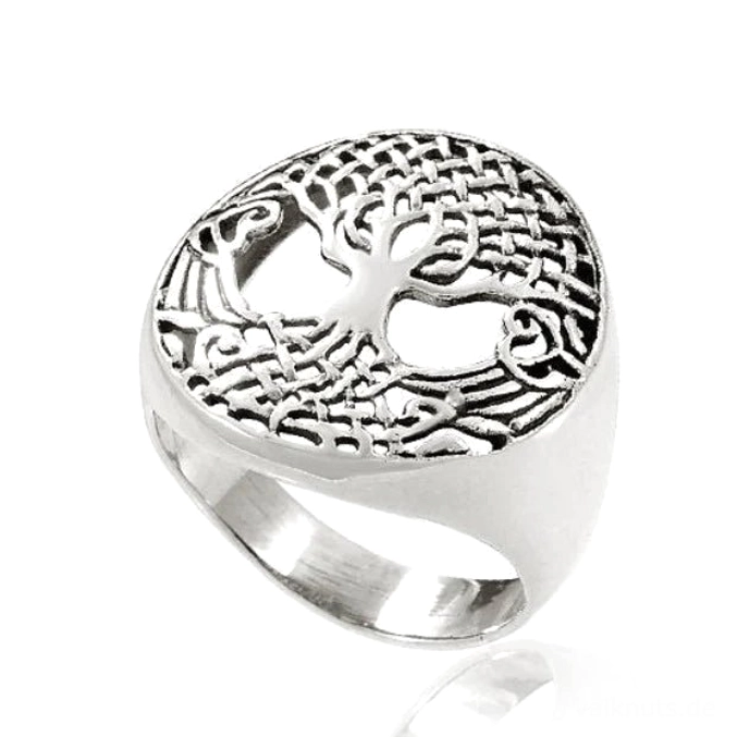 Wikinger Yggdrasil Ring aus Sterlingsilber, Seitenansicht der 17mm breiten Ringschiene