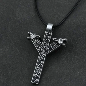 Wolf Kette mit Algiz Rune Wikinger Schmuck Bronze Anhänger