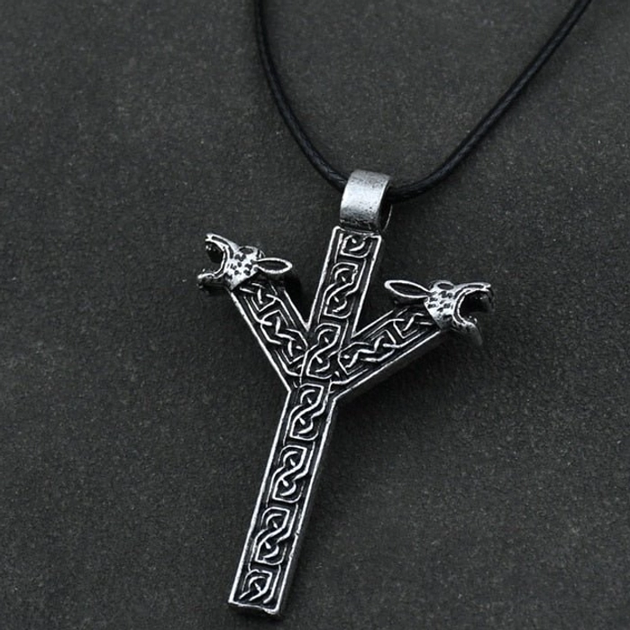 Wolf Kette mit Algiz Rune Wikinger Schmuck Bronze Anhänger
