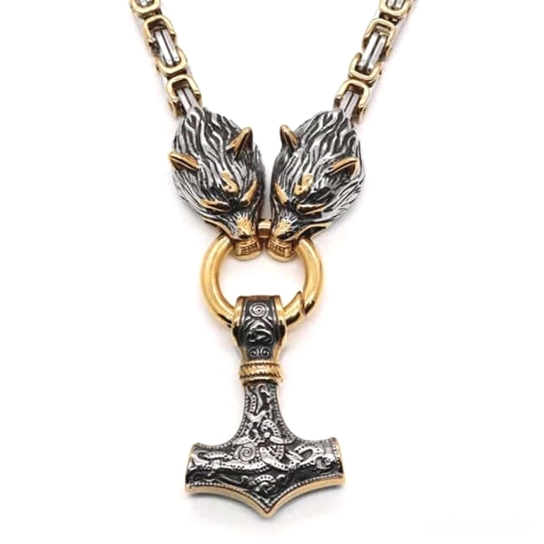 Wolf Kette Thors Hammer hochwertig verarbeitet Edelstahl Wikinger Schmuck