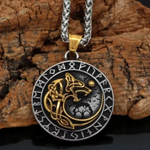 Wolf Kette Wikinger Fenrir Runen Amulett aus Edelstahl
