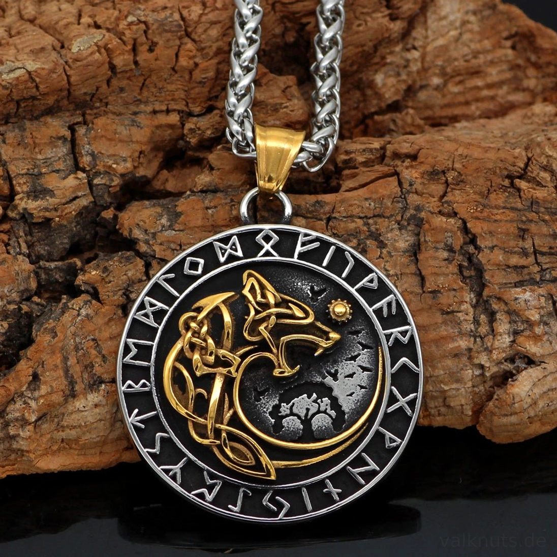 Wolf Kette Wikinger Fenrir Runen Amulett aus Edelstahl