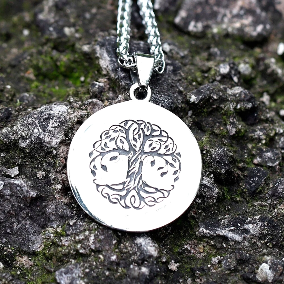 Yggdrasil Kette Edelstahl, Wikinger Halskette mit Weltbaum Symbol