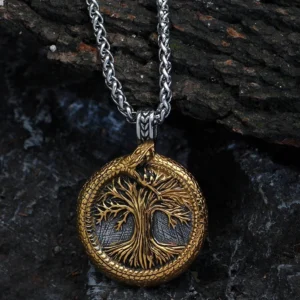 Doppelseitiger Yggdrasil Kette Anhänger mit Runen Wikinger Schmuck