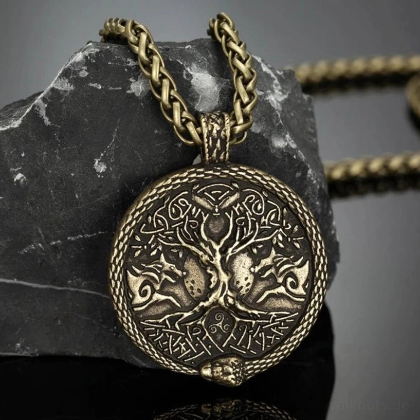 Yggdrasil Kette mit Leder Seil Wikinger Halskette für Männer und Frauen
