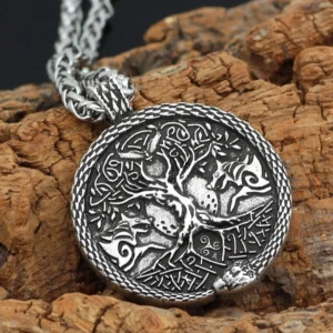 Yggdrasil Kette runder Anhänger Weltbaum der Wikinger in Silber und Bronze