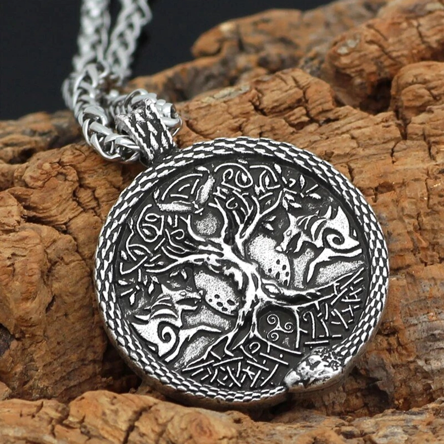 Yggdrasil Kette runder Anhänger Weltbaum der Wikinger in Silber und Bronze