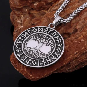 Vintage Yggdrasil Kette mit nordischen Runen für Männer, Wikinger Schmuck