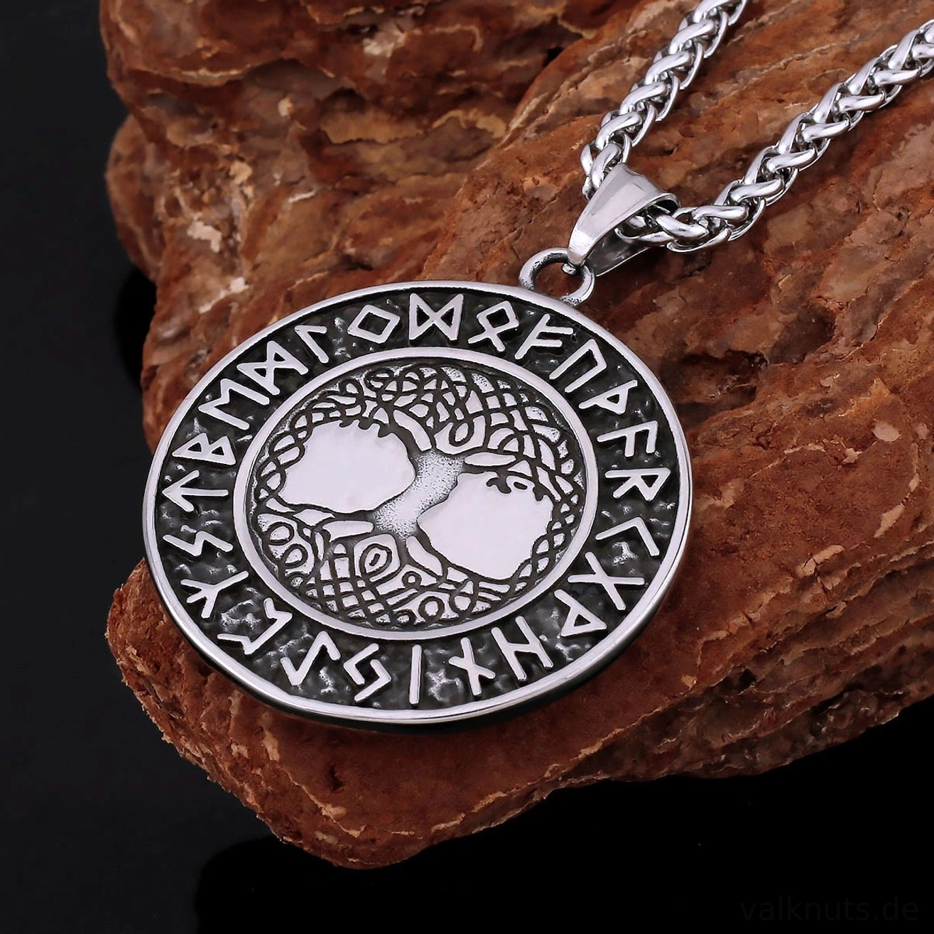 Vintage Yggdrasil Kette mit nordischen Runen für Männer, Wikinger Schmuck