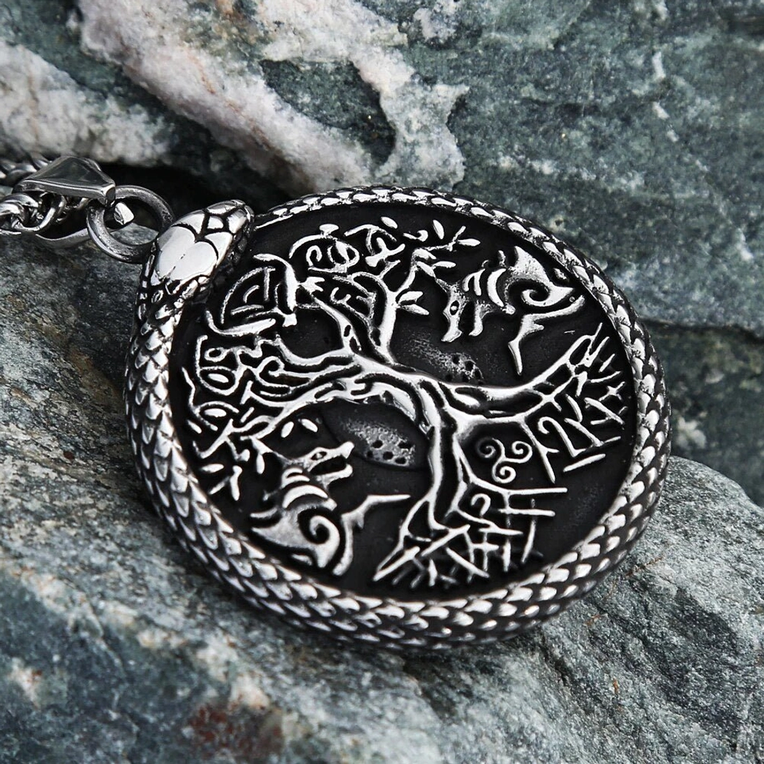 Yggdrasil Kette aus Edelstahl, Wikinger Weltenbaum Amulett