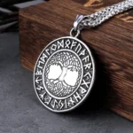 Yggdrasil Kette Wikinger Lebensbaum Anhänger aus Edelstahl mit Runen