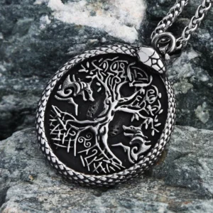 Yggdrasil Kette Wikinger Weltenbaum Jörmungandr Amulett aus Edelstahl