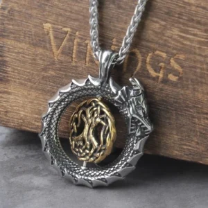 Yggdrasil Weltenbaum Kette in Jörmungandr Ring, Wikinger Halskette für Männer