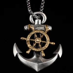 Zweifarbige Wikinger Halskette mit gold rudder und silber anker