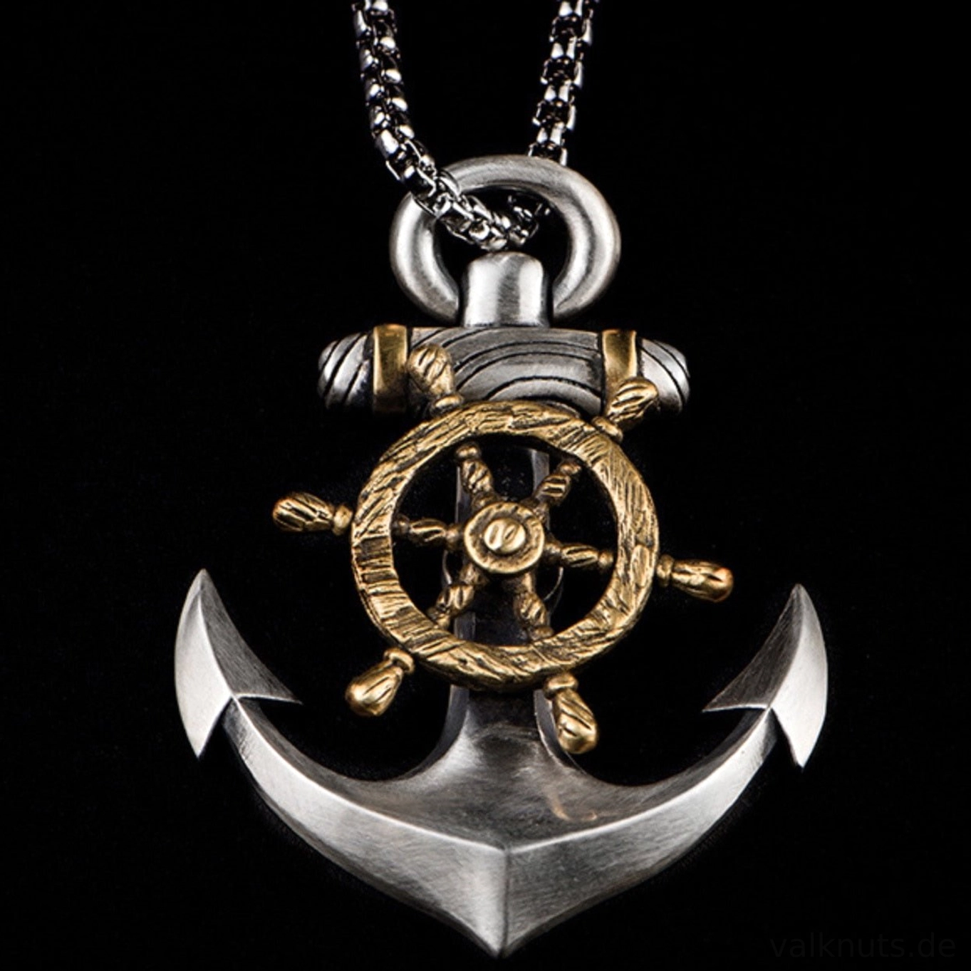 Zweifarbige Wikinger Halskette mit gold rudder und silber anker